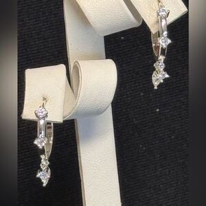 Anne Klein Silver and Crystal Dangle Huggy Earrings 1 inch
